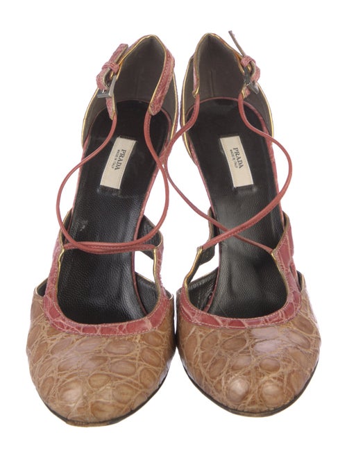 Prada Crocodile Colorblock Pattern T-Strap Pumps