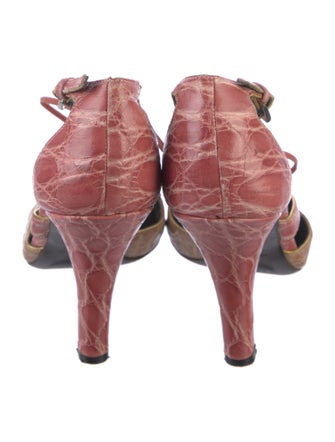 Prada Crocodile Colorblock Pattern T-Strap Pumps