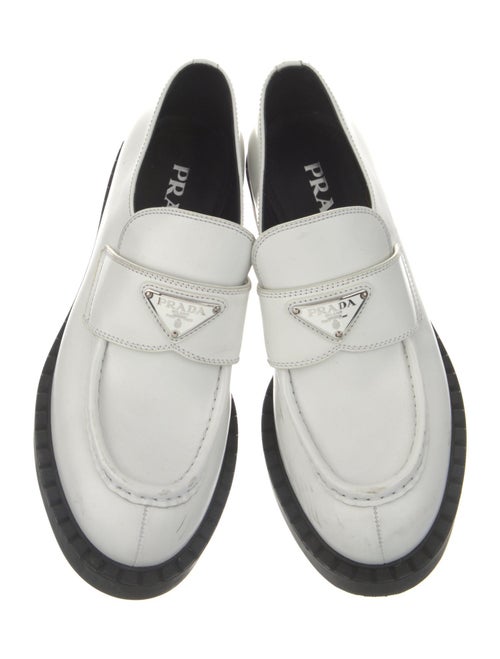 Prada Enameled Metal Triangle Leather Loafers