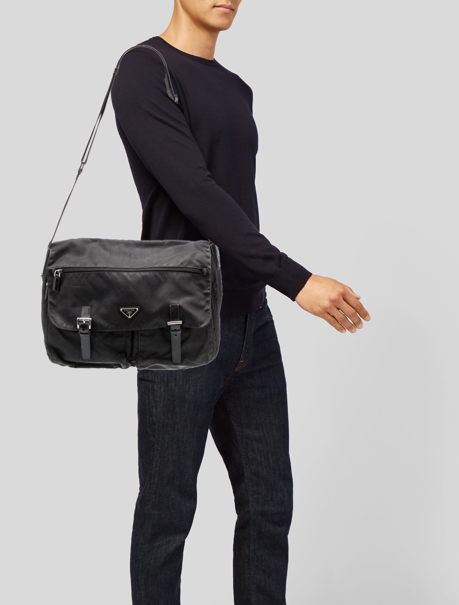 Prada Enameled Metal Triangle Messenger Bag Vintage