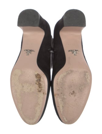 Prada Enameled Metal Triangle Suede Boots