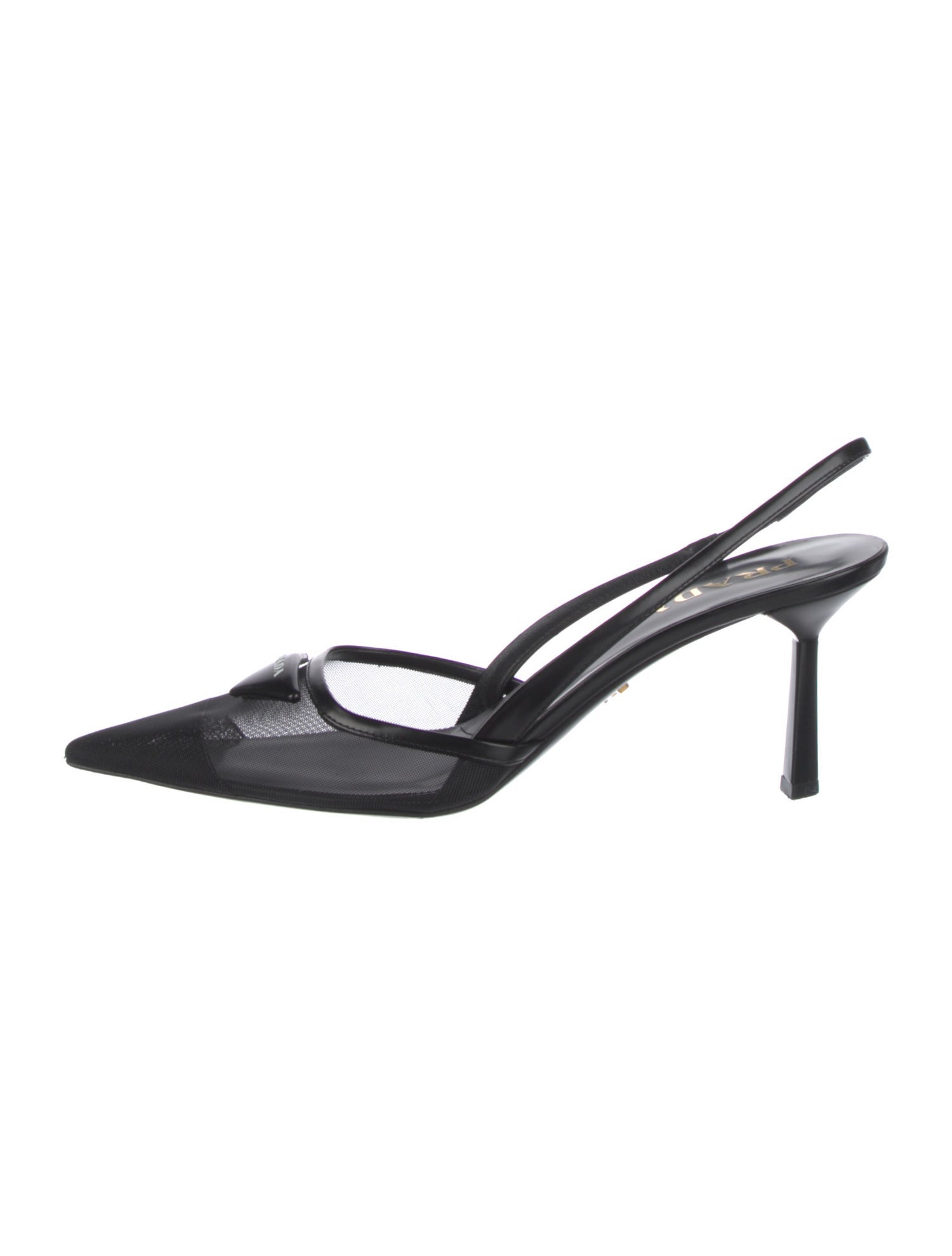 Prada Mesh Leather Trim Embellishment Slingback Pumps