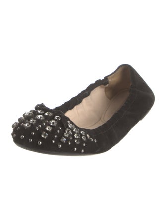 Prada Suede Crystal Embellishments Flats