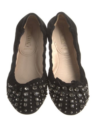 Prada Suede Crystal Embellishments Flats