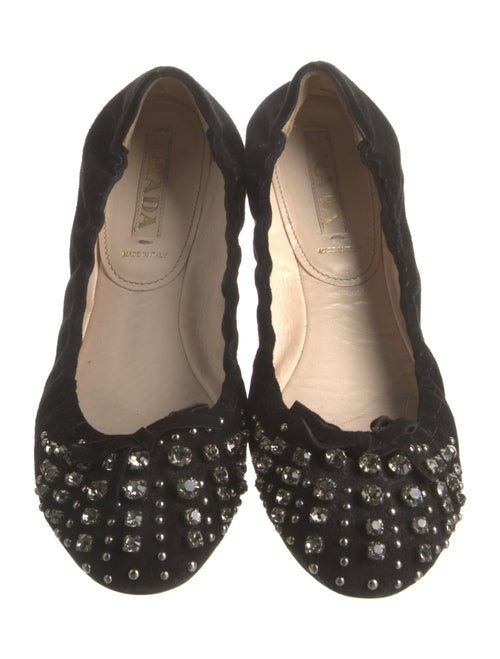 Prada Suede Crystal Embellishments Flats