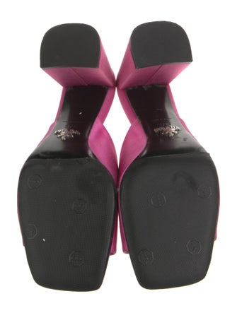 Prada Enameled Metal Triangle Satin Mules