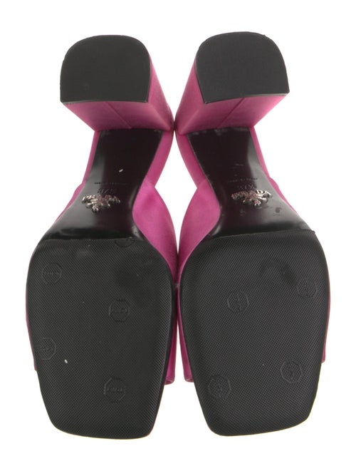 Prada Enameled Metal Triangle Satin Mules