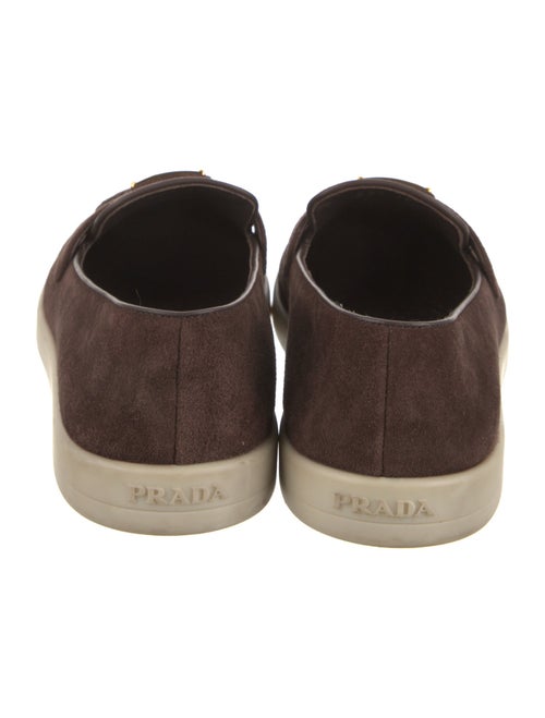 Prada Enameled Metal Triangle Suede Loafers