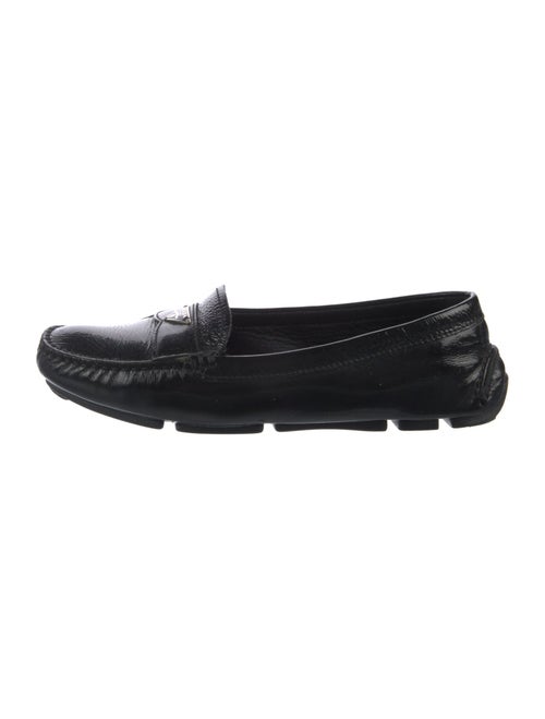 Prada Enameled Metal Triangle Patent Leather Loafers