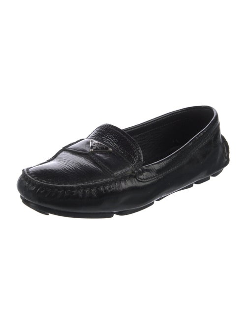 Prada Enameled Metal Triangle Patent Leather Loafers