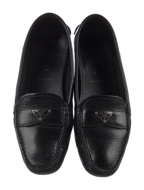 Prada Enameled Metal Triangle Patent Leather Loafers