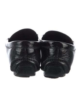 Prada Enameled Metal Triangle Patent Leather Loafers