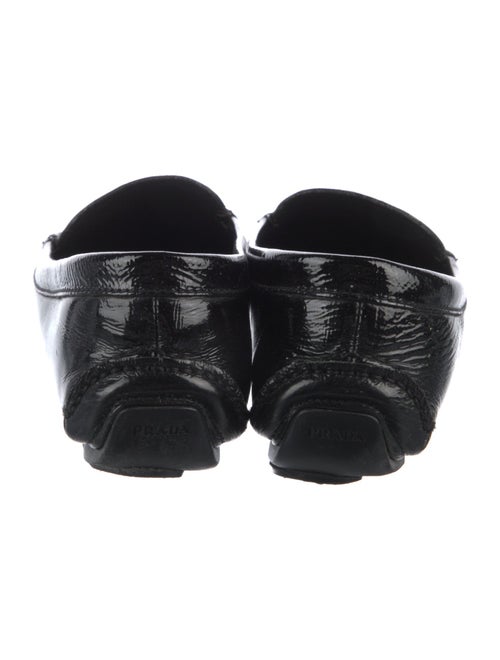 Prada Enameled Metal Triangle Patent Leather Loafers