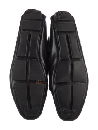 Prada Enameled Metal Triangle Patent Leather Loafers