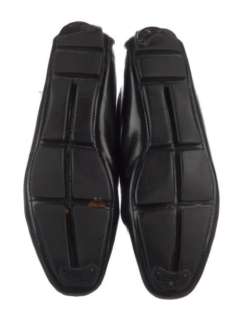 Prada Enameled Metal Triangle Patent Leather Loafers