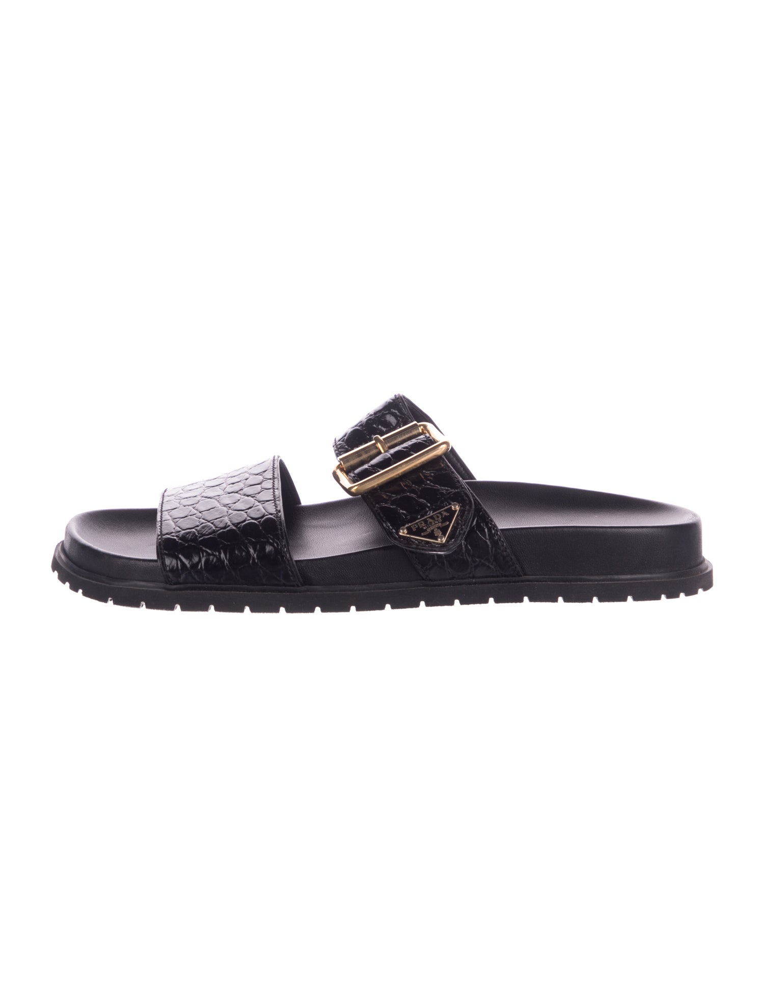 Prada Embossed Leather Animal Print Slides