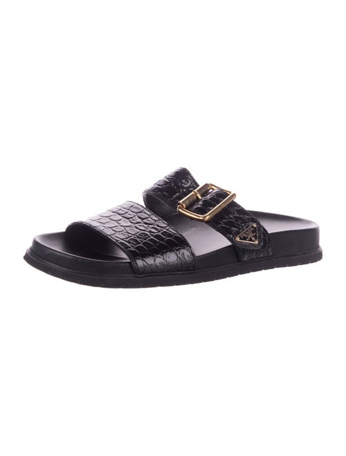 Prada Embossed Leather Animal Print Slides