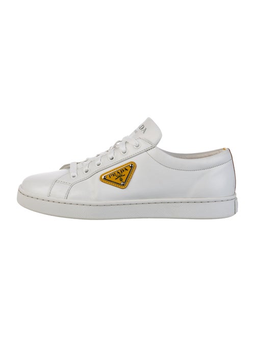 Prada Enameled Metal Triangle Leather Sneakers