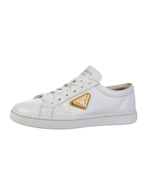 Prada Enameled Metal Triangle Leather Sneakers
