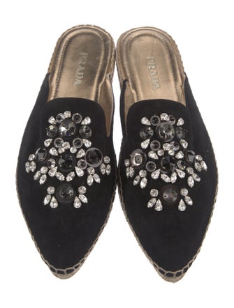 Prada Suede Crystal Embellishments Mules