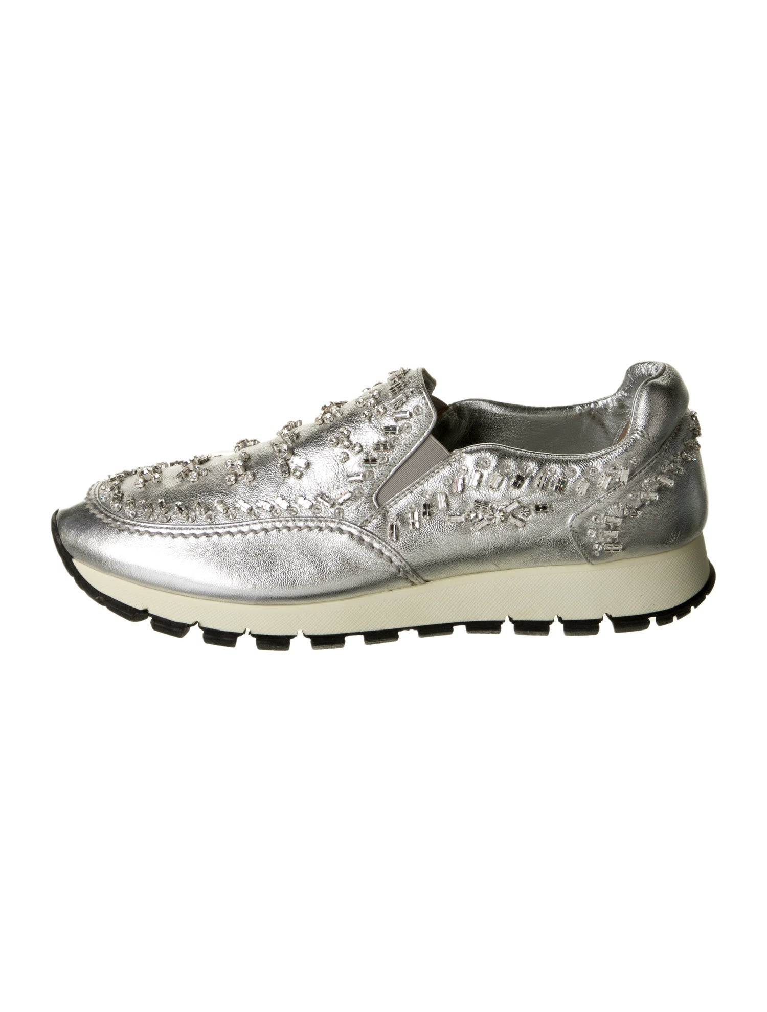 Prada Leather Crystal Embellishments Sneakers