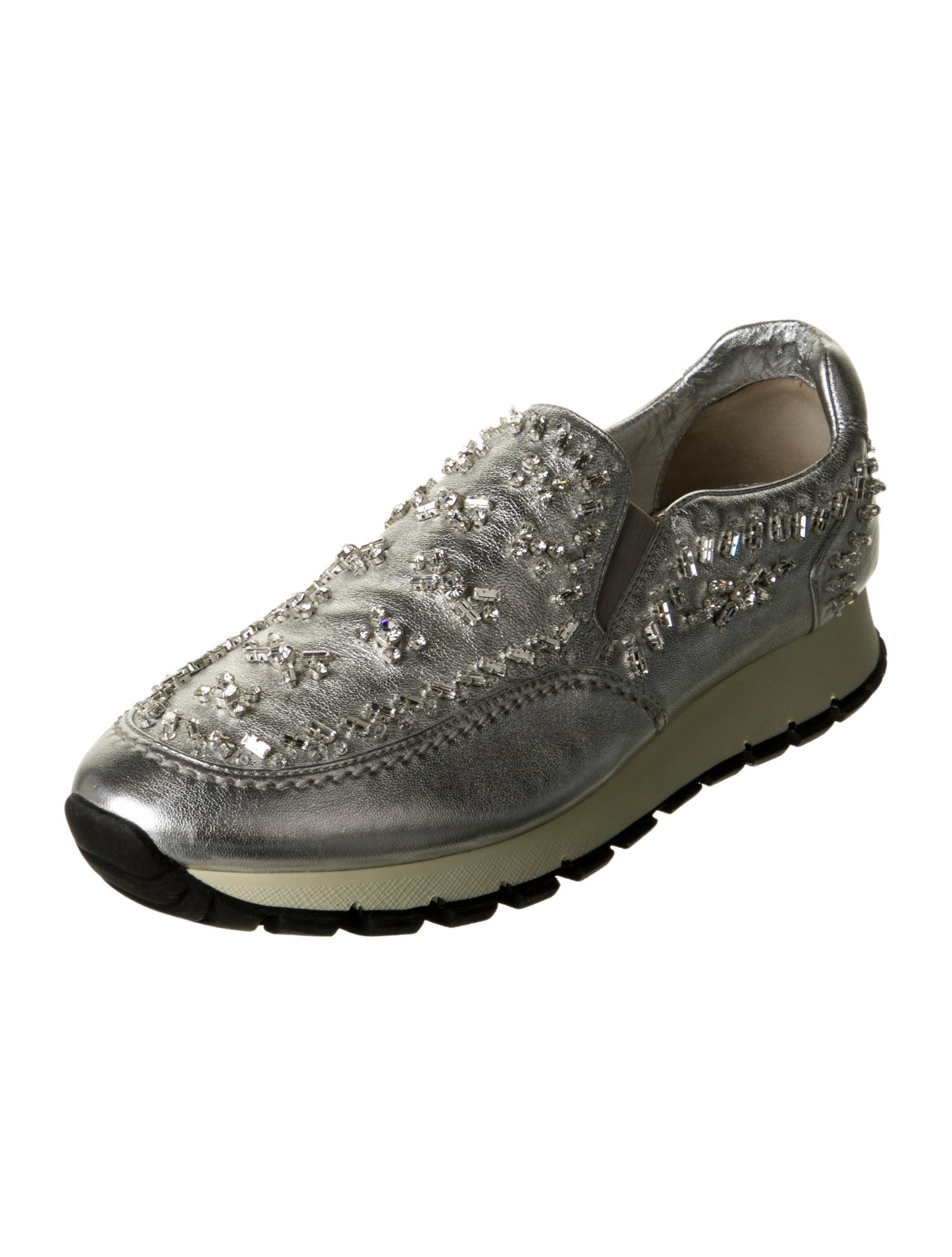 Prada Leather Crystal Embellishments Sneakers