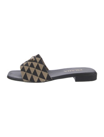 Prada Enameled Metal Triangle Animal Print Slides