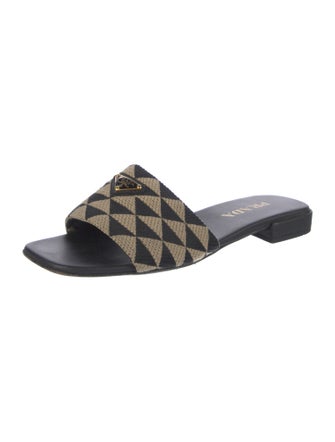 Prada Enameled Metal Triangle Animal Print Slides
