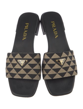 Prada Enameled Metal Triangle Animal Print Slides