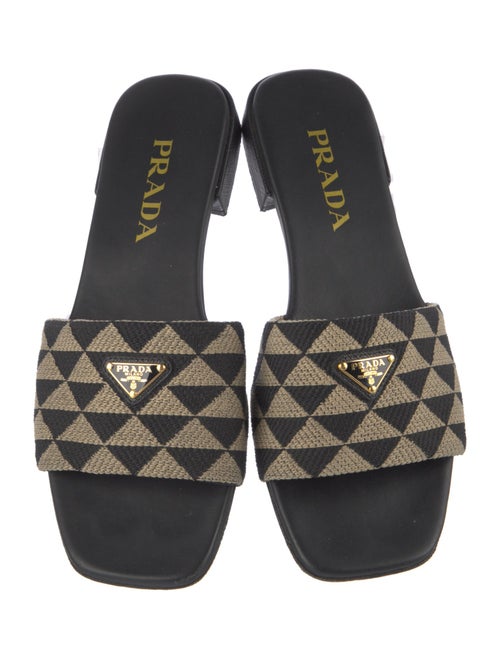 Prada Enameled Metal Triangle Animal Print Slides