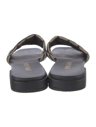 Prada Enameled Metal Triangle Animal Print Slides