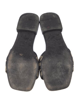 Prada Enameled Metal Triangle Animal Print Slides