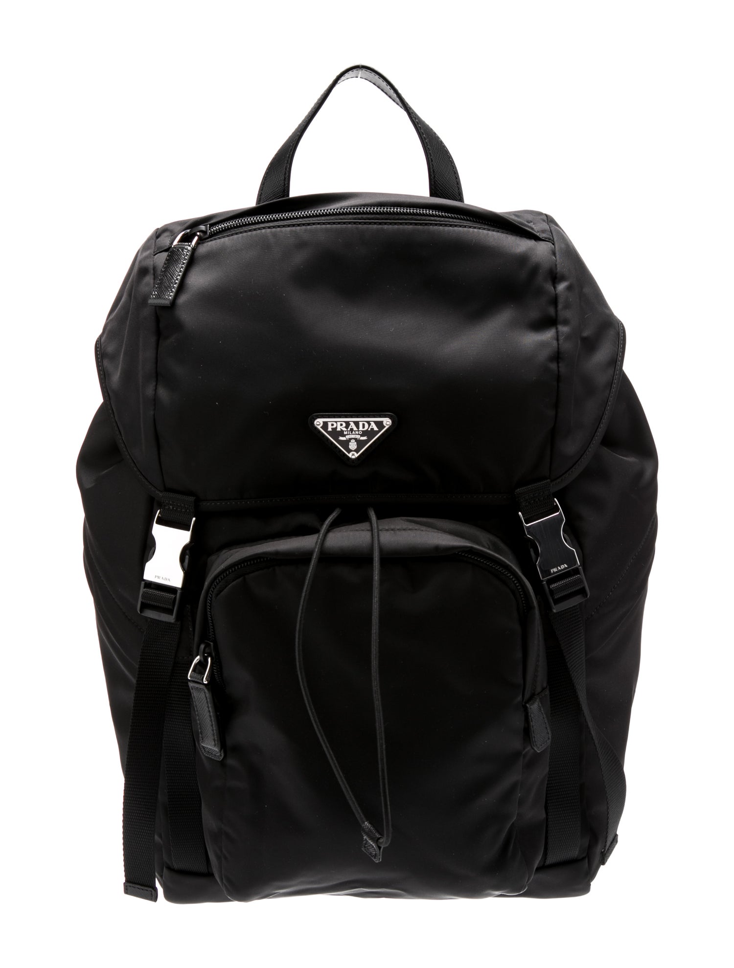 Prada Enameled Metal Triangle Backpack