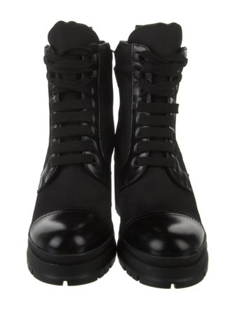 Prada Nylon Embroidered Accent Lace-Up Boots