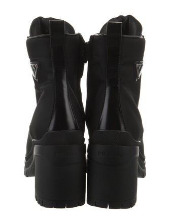 Prada Nylon Embroidered Accent Lace-Up Boots