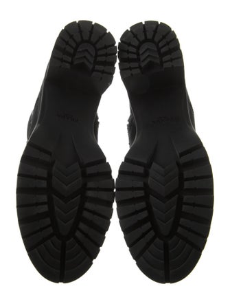 Prada Nylon Embroidered Accent Lace-Up Boots