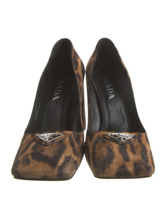 Prada Enameled Metal Triangle Suede Pumps