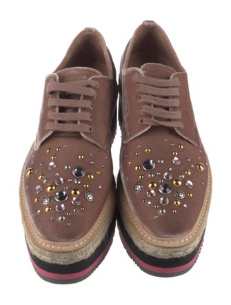Prada Velvet Crystal Embellishments Oxfords