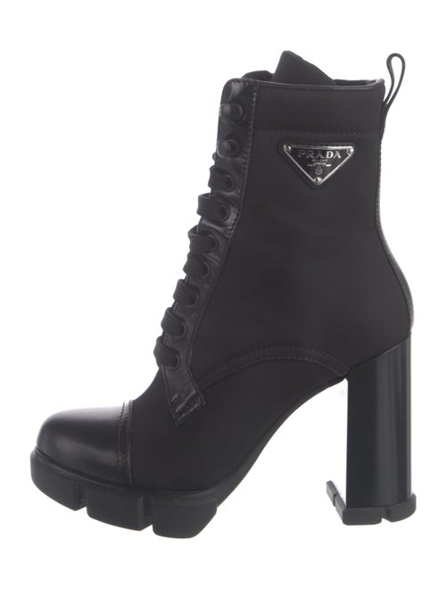 Prada Enameled Metal Triangle Nylon Lace-Up Boots