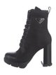 Prada Enameled Metal Triangle Nylon Lace-Up Boots