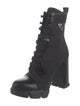 Prada Enameled Metal Triangle Nylon Lace-Up Boots