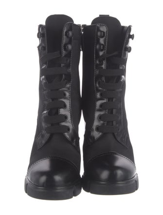 Prada Enameled Metal Triangle Nylon Lace-Up Boots