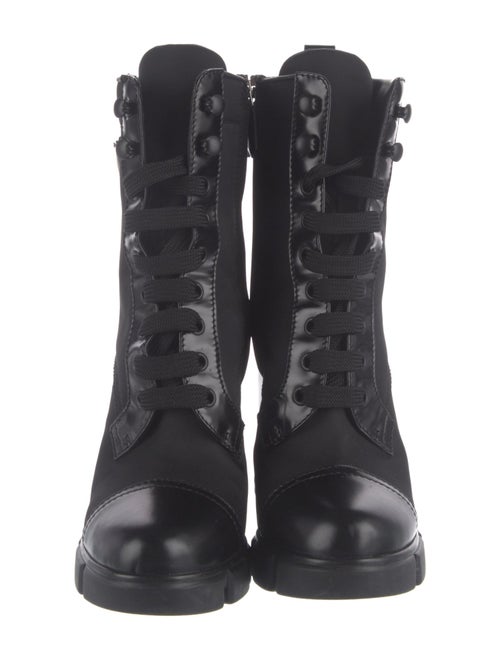 Prada Enameled Metal Triangle Nylon Lace-Up Boots