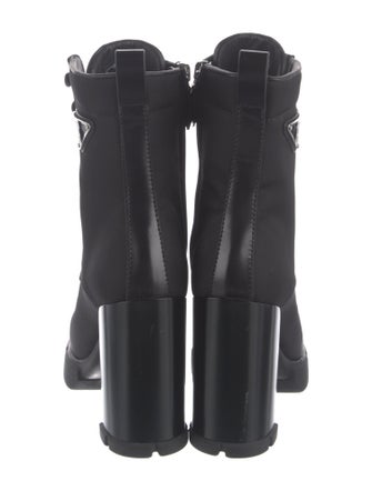 Prada Enameled Metal Triangle Nylon Lace-Up Boots