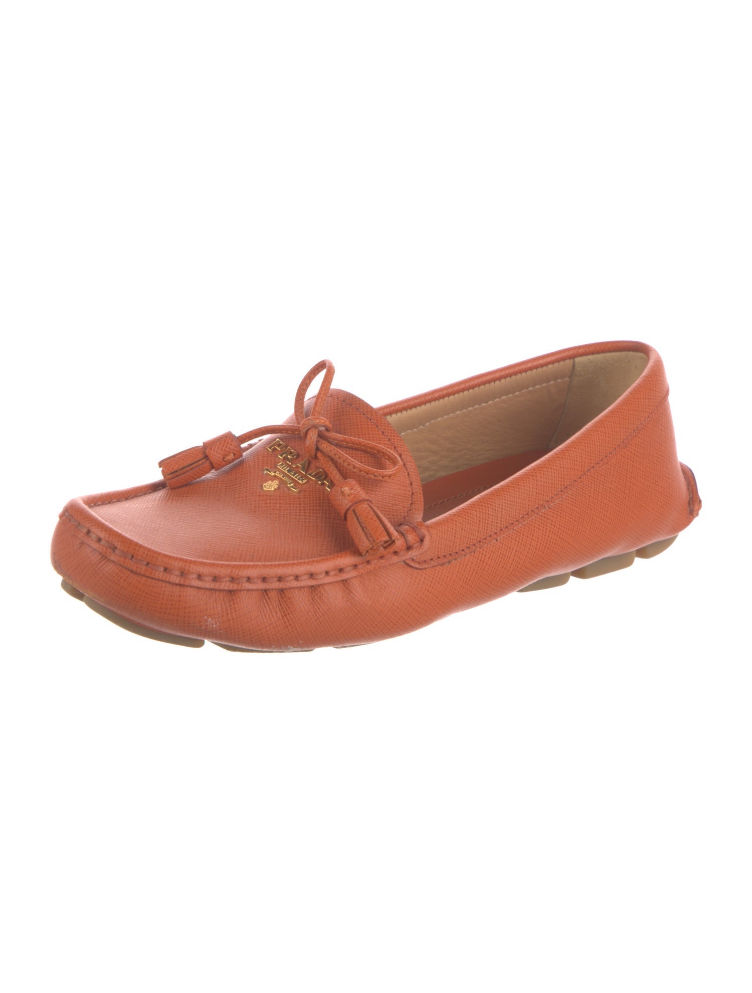 Prada Leather Bow Accents Loafers