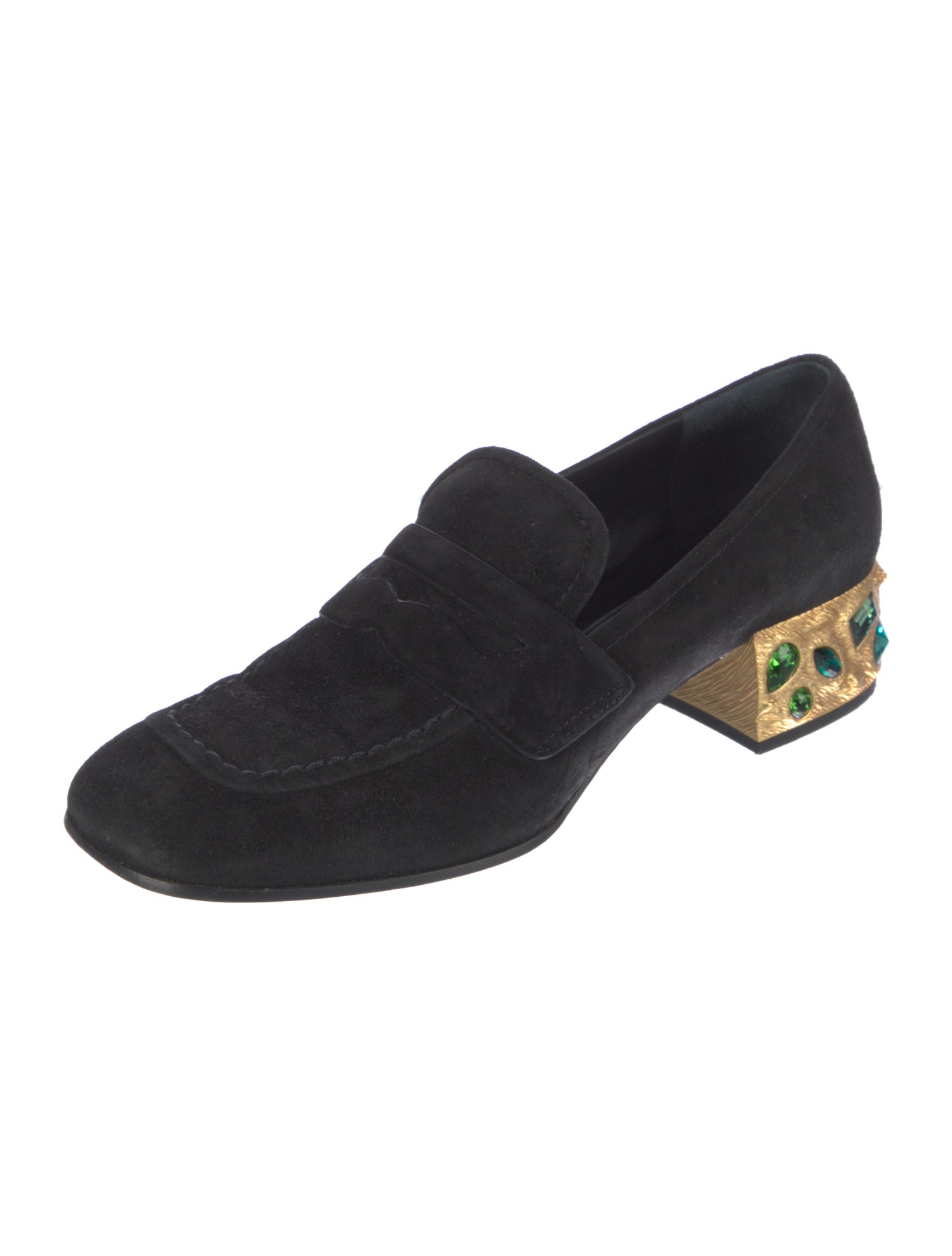 Prada Suede Crystal Embellishments Loafers