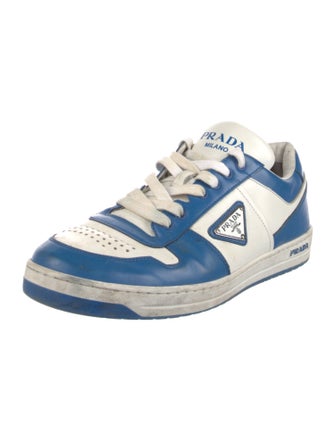 Prada Enameled Metal Triangle Leather Sneakers