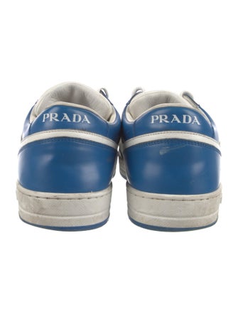 Prada Enameled Metal Triangle Leather Sneakers