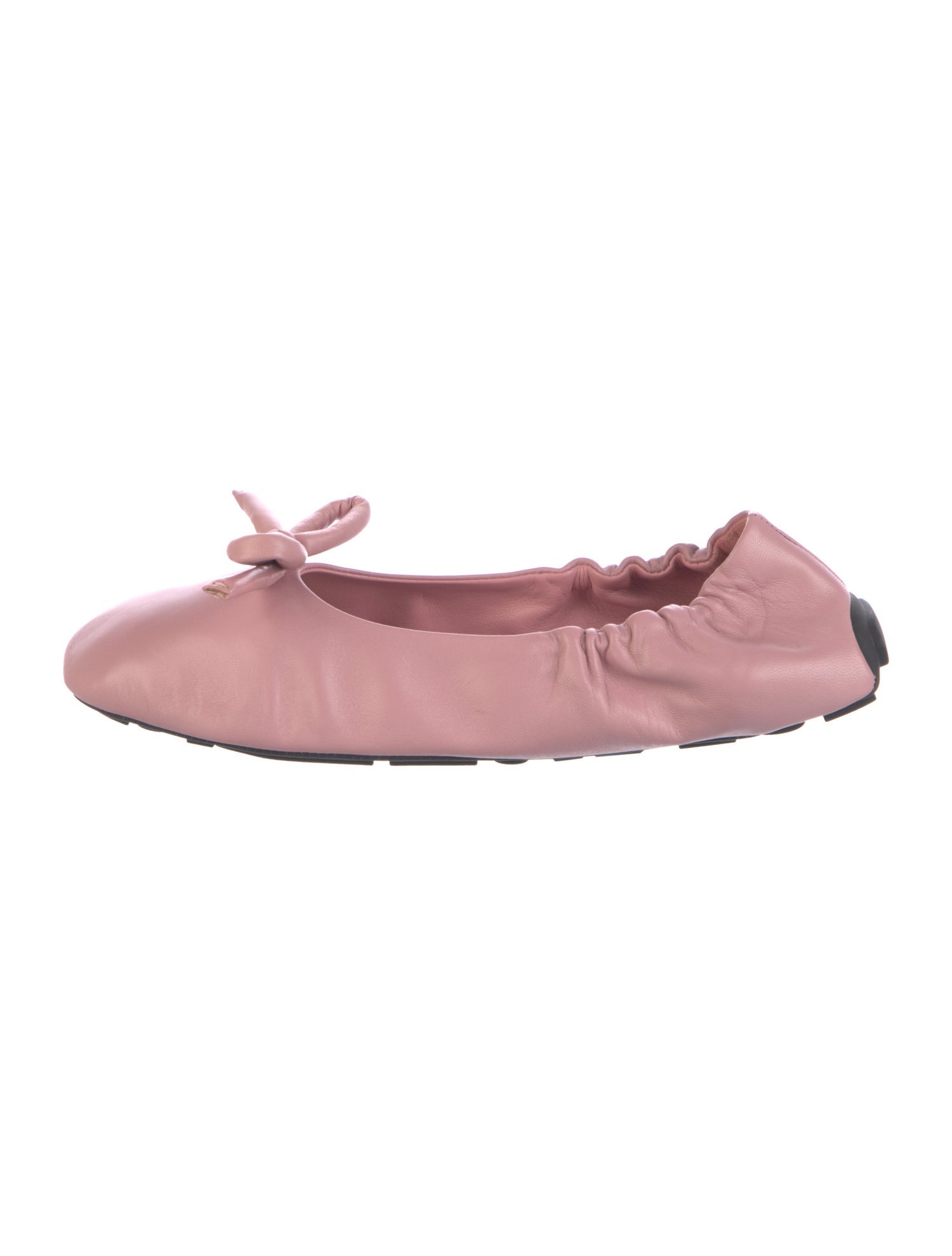 Prada Leather Bow Accents Ballet Flats