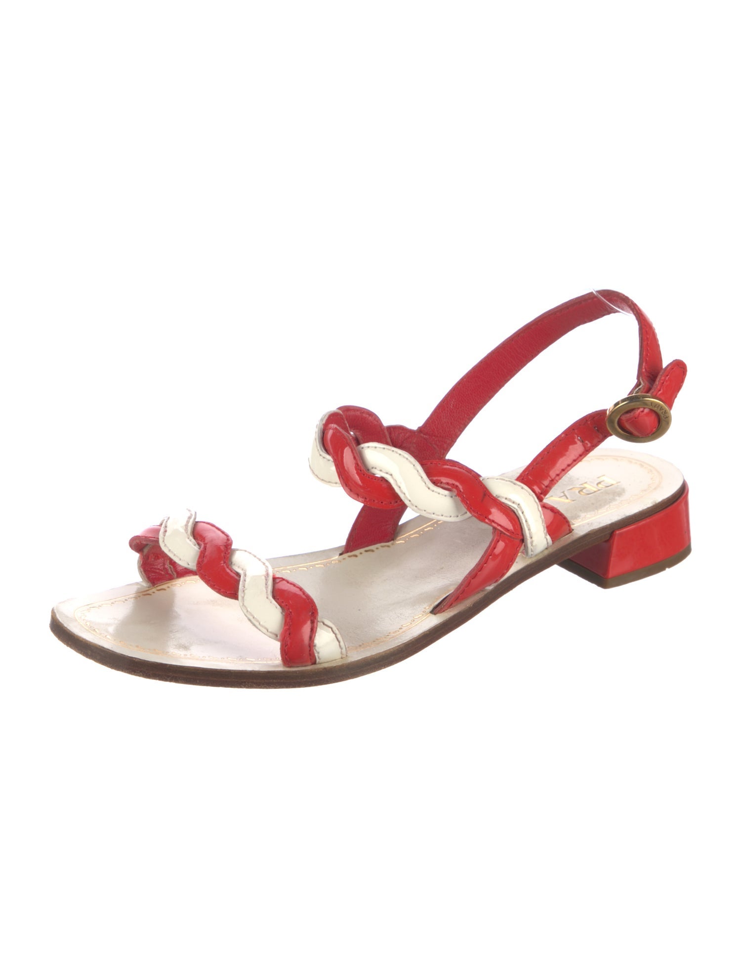 Prada Leather Braided Accents Slingback Sandals